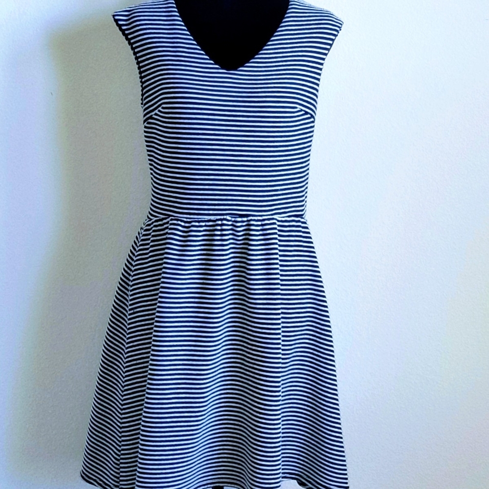 Xhilaration Black & White Striped Fit-and-Flare Dress